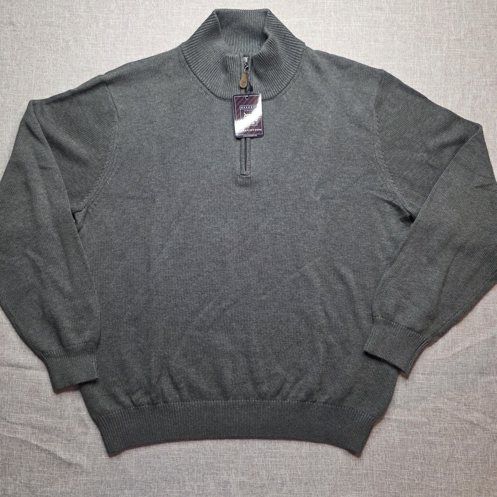 Oxford Men's Charcoal 1/4 Zip-Up Pullover Sweater 100% Pima Cotton